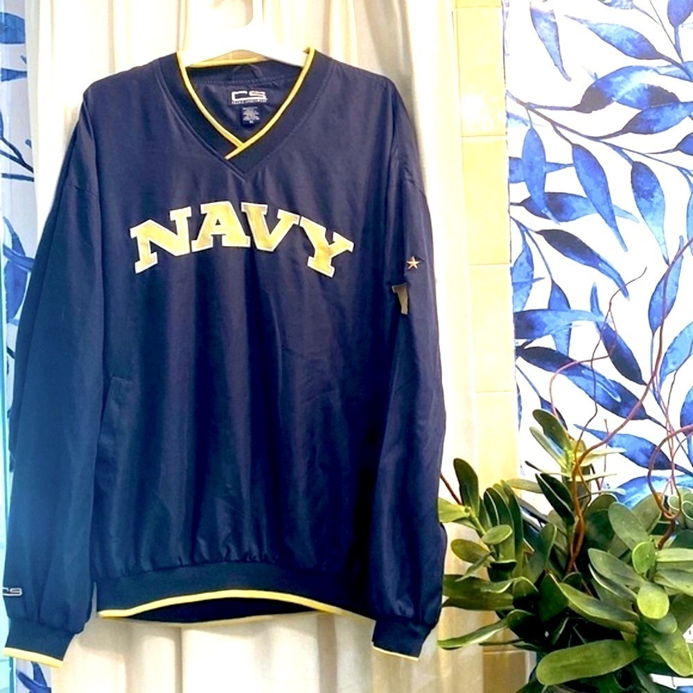 Men’s Vintage Crable Sportswear Navy 100% Polyester Pullover Windbreaker Size XL